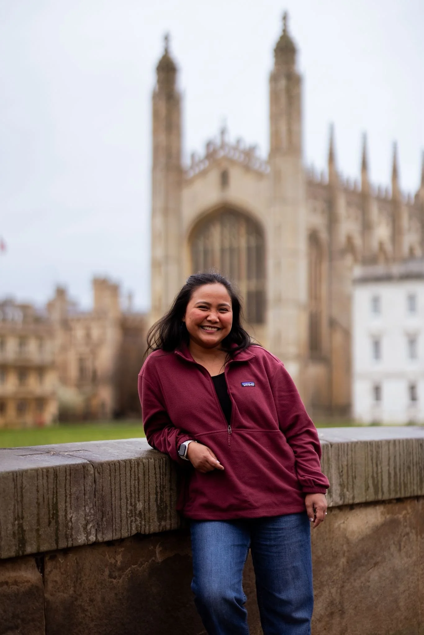 Jessa Garibay-Yayen with King's Chapel (Cambridge) in background