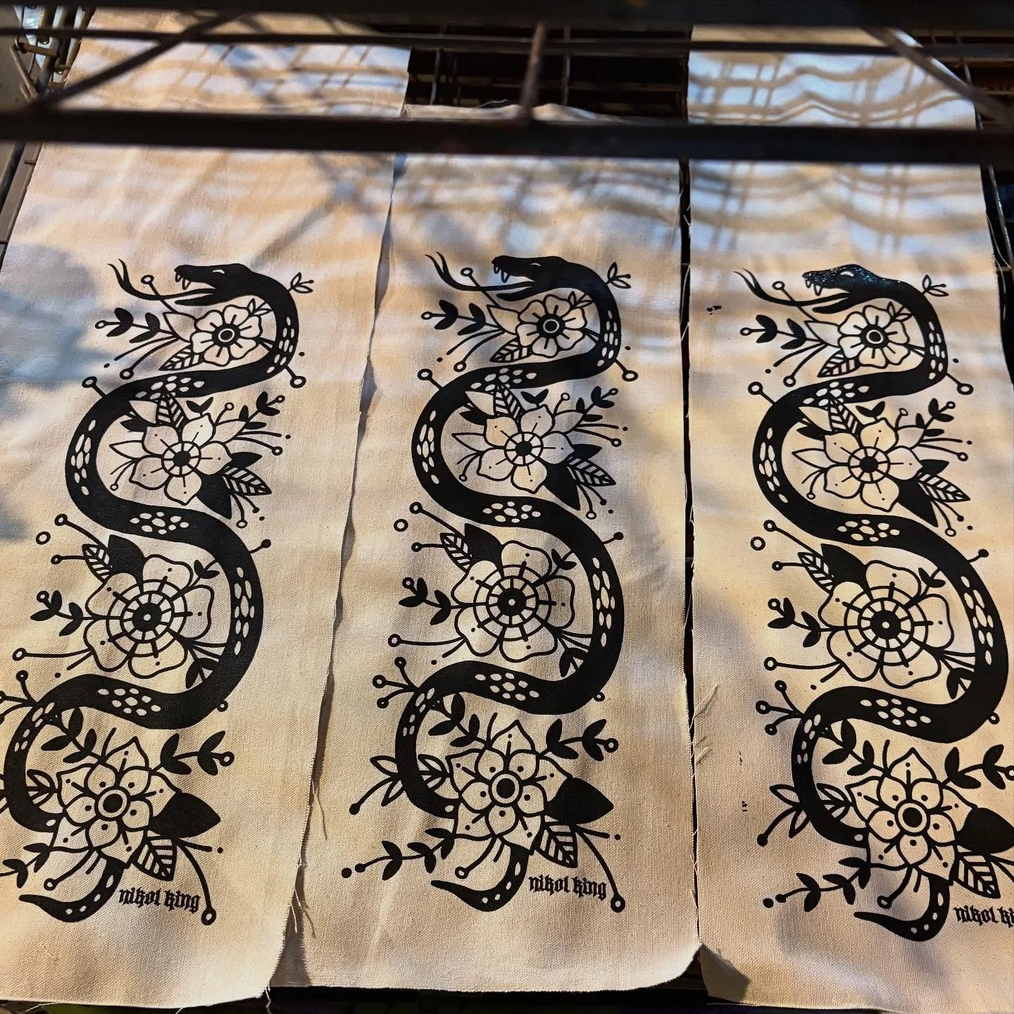 Large snake banners in the works! Pick one up at @thingnw this Sunday! 

#pnw #screenprinting #pnwevents