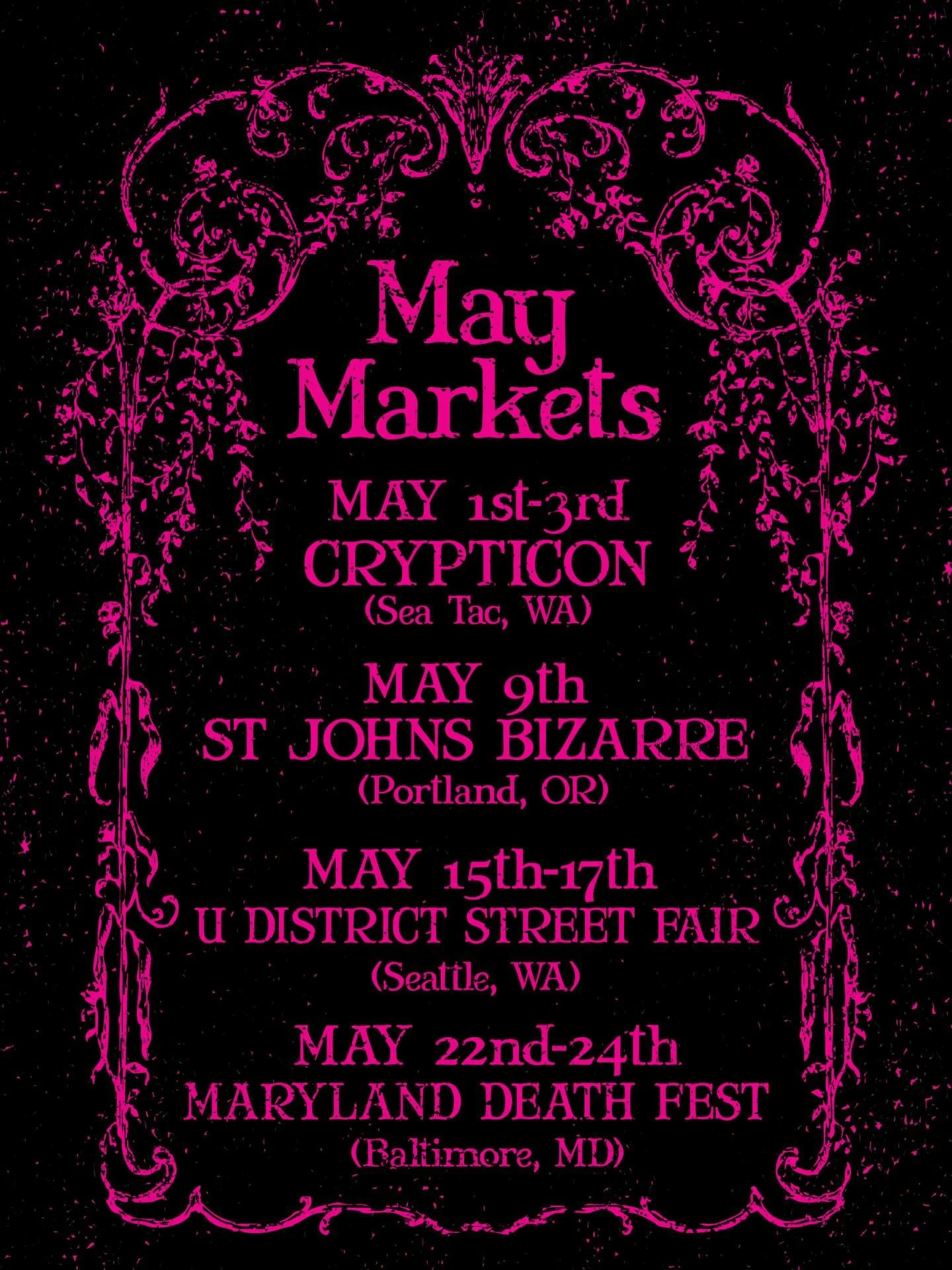 I have a busy May coming up, I am also excited to announce that I will be vending MDF this year and visiting my beloved Baltimore. I have enjoyed it many times for the music but this is my first time vending!

Hope to see y&rsquo;all out there!