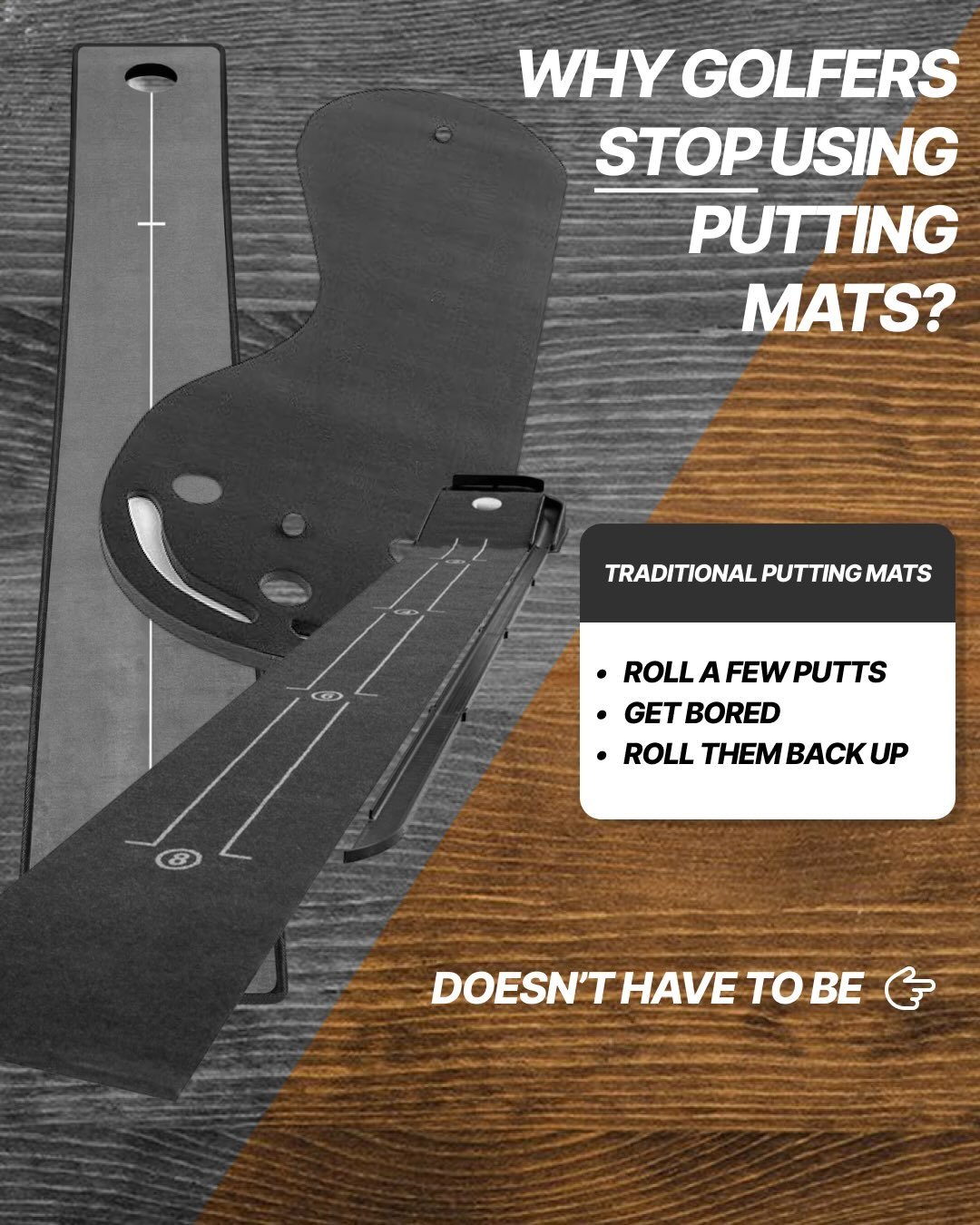 Traditional putting mats:
* Roll a few putts
* Get bored
* Roll them back up

9Putt:
* Chase the next hole
* Compete with friends
* Track your progress
* Keep coming back

Consider upgrading your putting mat this summer with 9Putt.

Link in the bio t