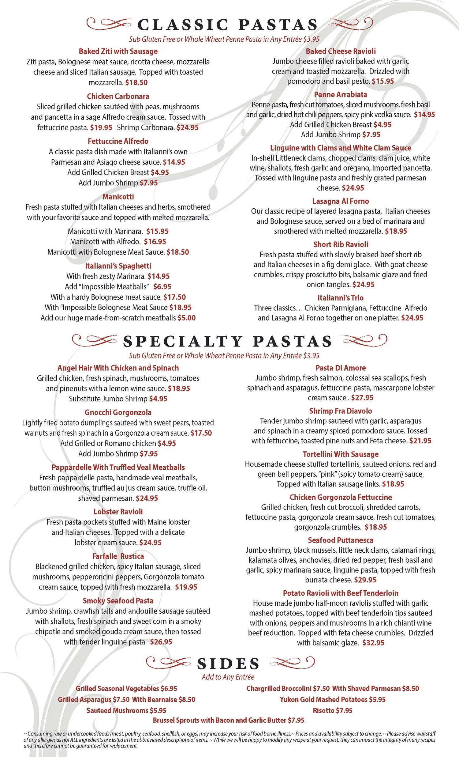 Hurst Menu Dinner Menu — Italianni's Hurst