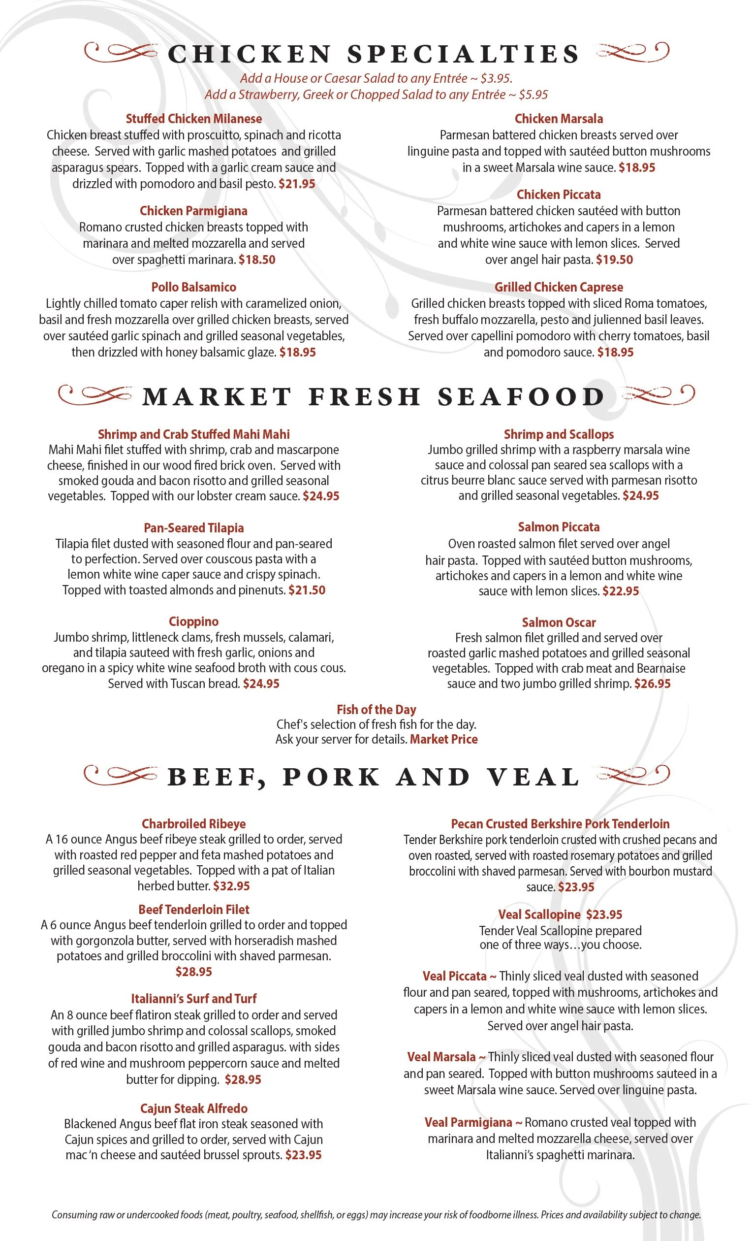 Hurst Menu Dinner Menu — Italianni's Hurst