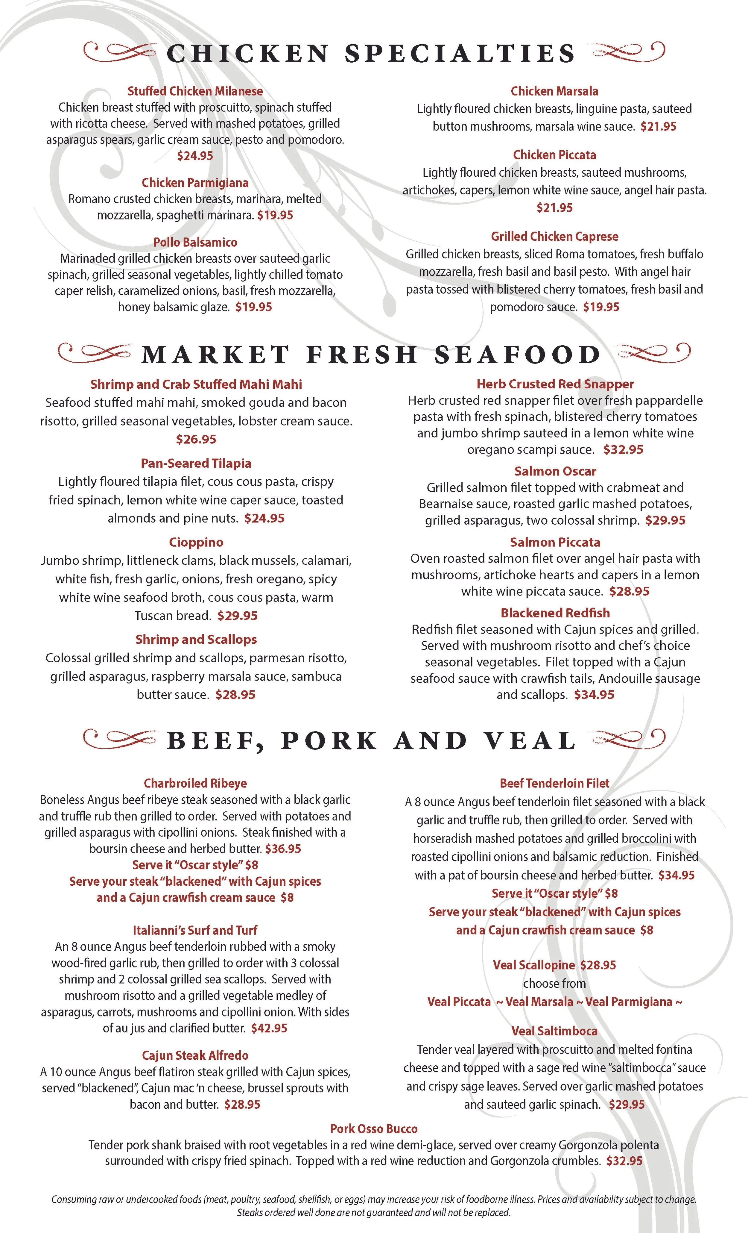 Hurst Menu Dinner Menu — Italianni's Hurst