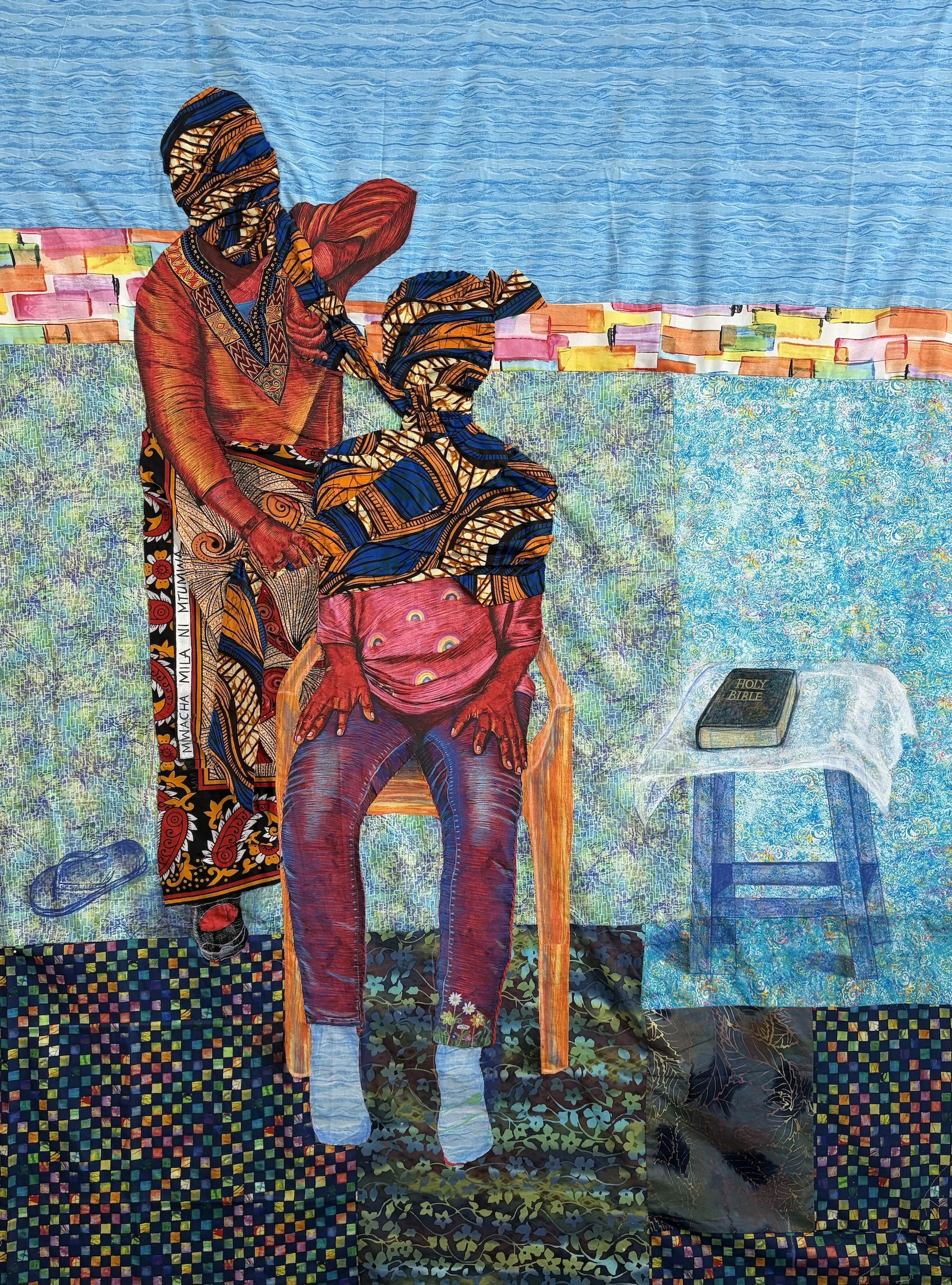 Cyclic Smothering/ Mwacha Mila
November 2025, Acrylic and apllique on fabric
77 x 58 in