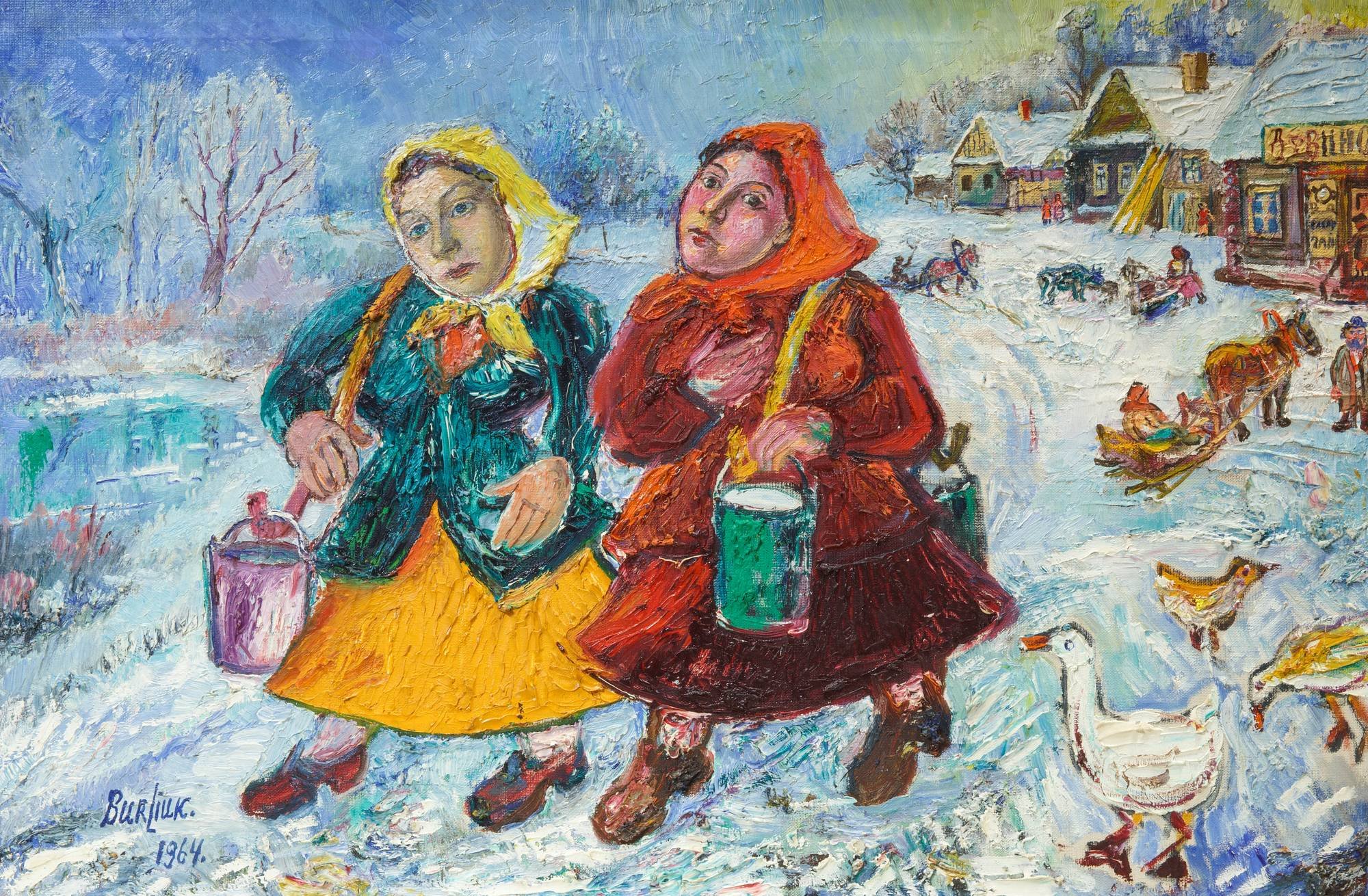 David Burliuk, Two Women with Ducks, oil on canvas 24 x 35 78 in (61 x 91 cm).jpg