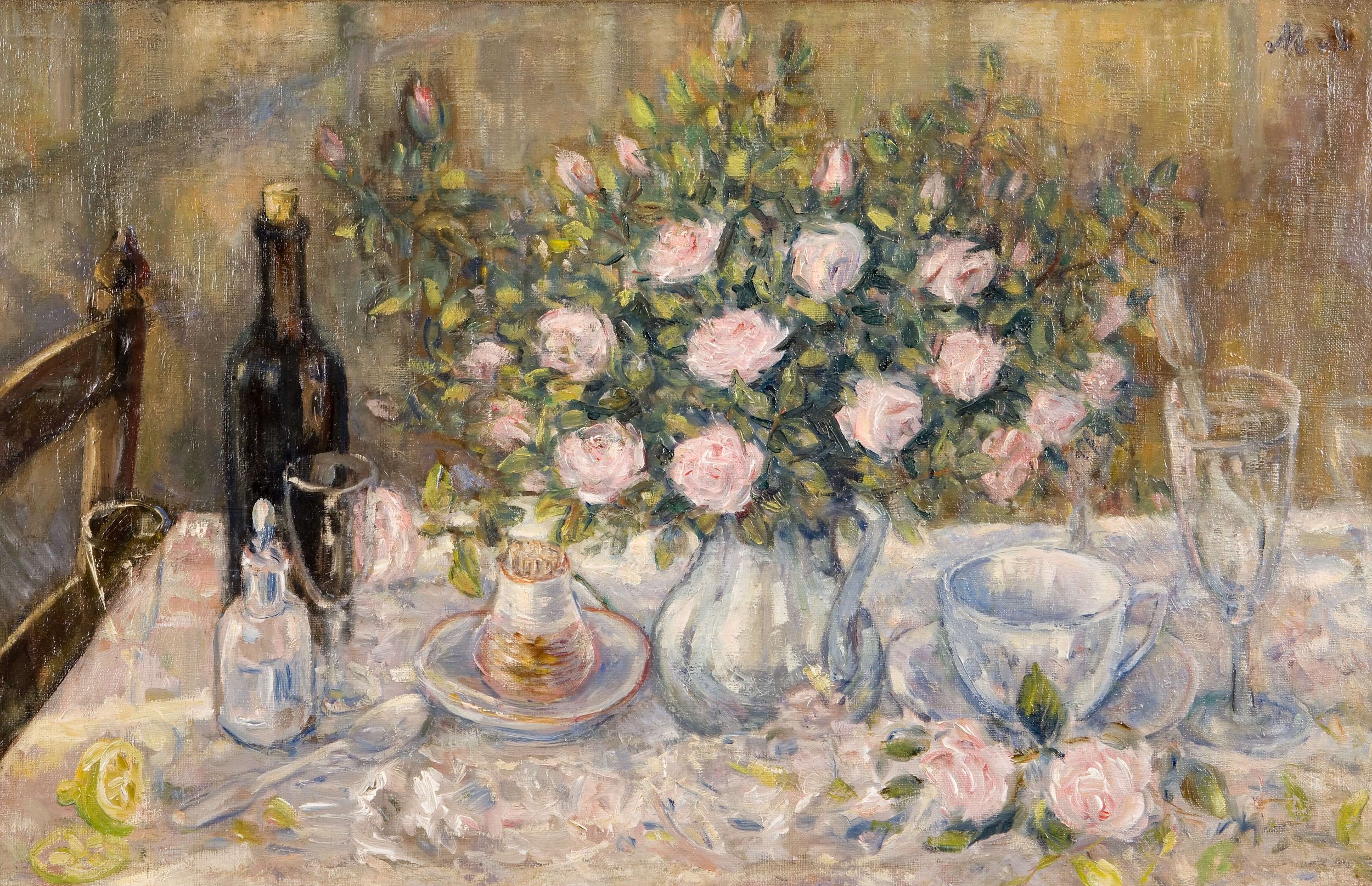 Larionov Mikhail, Still-life with Pink Roses, oil on canvas, 51 x 77.5 cm. (20.4 x 31 in.).jpg