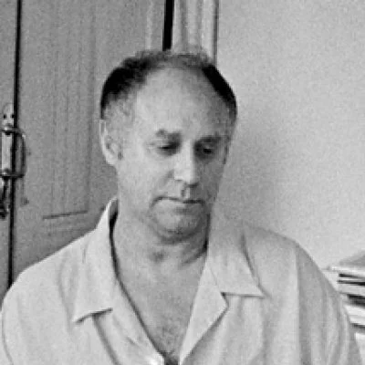 black and white photograph of the artist