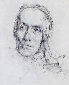 Self-Portrait of Nicolai Fechin, charcoal drawing is the medium