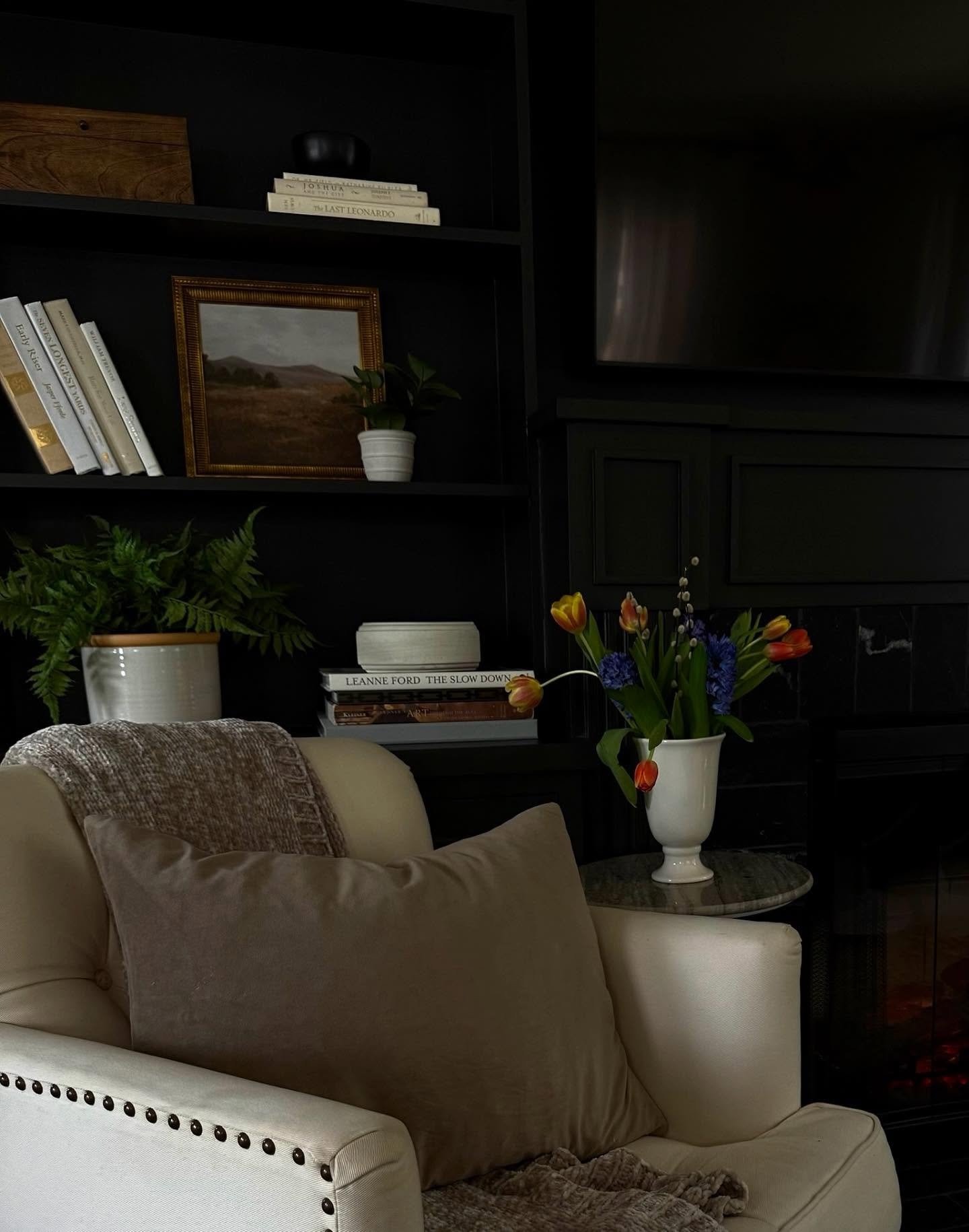 A much-loved corner of our founder&rsquo;s living room, where layered textures, moody tones, and one-of-a-kind decor details come together.

Naturally, Chloe and Rosey have claimed it as their favorite spot.

Interior design: @brittanyzachosinteriors
