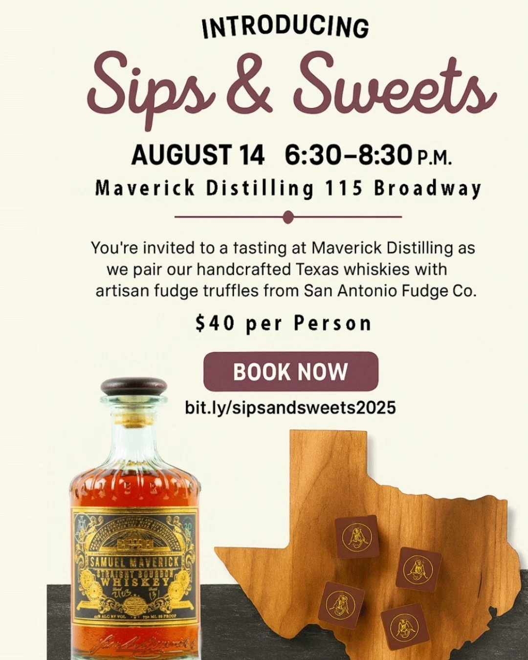 Sips & Sweets – Whiskey & Chocolate Pairing at Maverick Whiskey, Aug 14