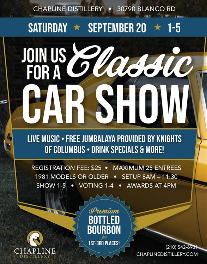 Classic Car Show at Chapline Distillery – September 20, 2025