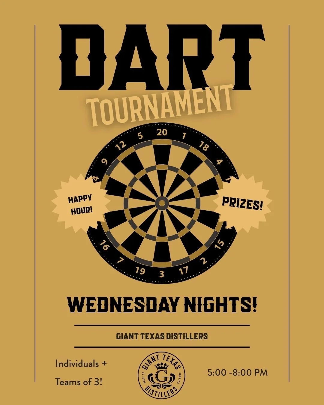Dart Tournament Nights at Giant Texas Distillers in Houston