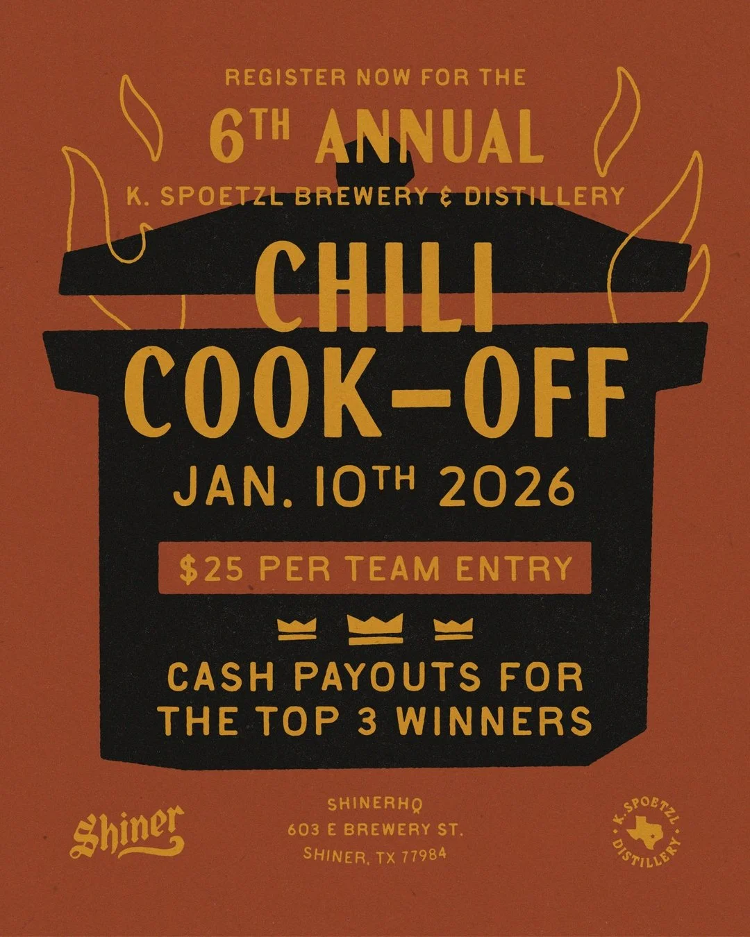 Shiner Chili Cook-Off at K. Spoetzl Brewery & Distillery — Jan 10, 2026