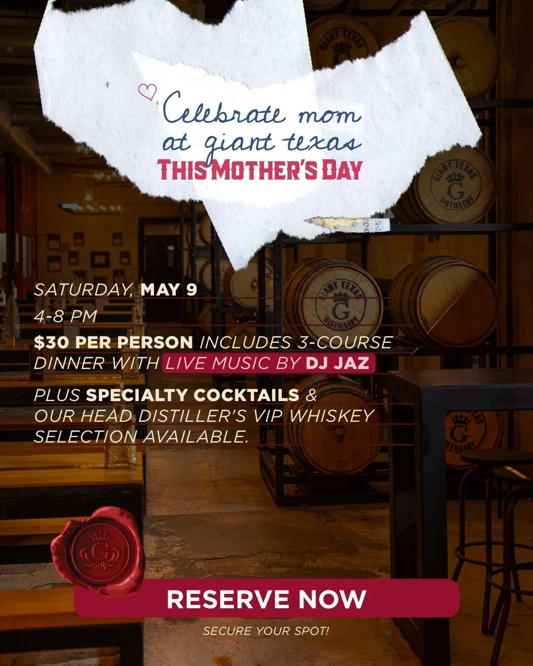 Mother’s Day Dinner at Giant Texas Distillers in Houston, TX