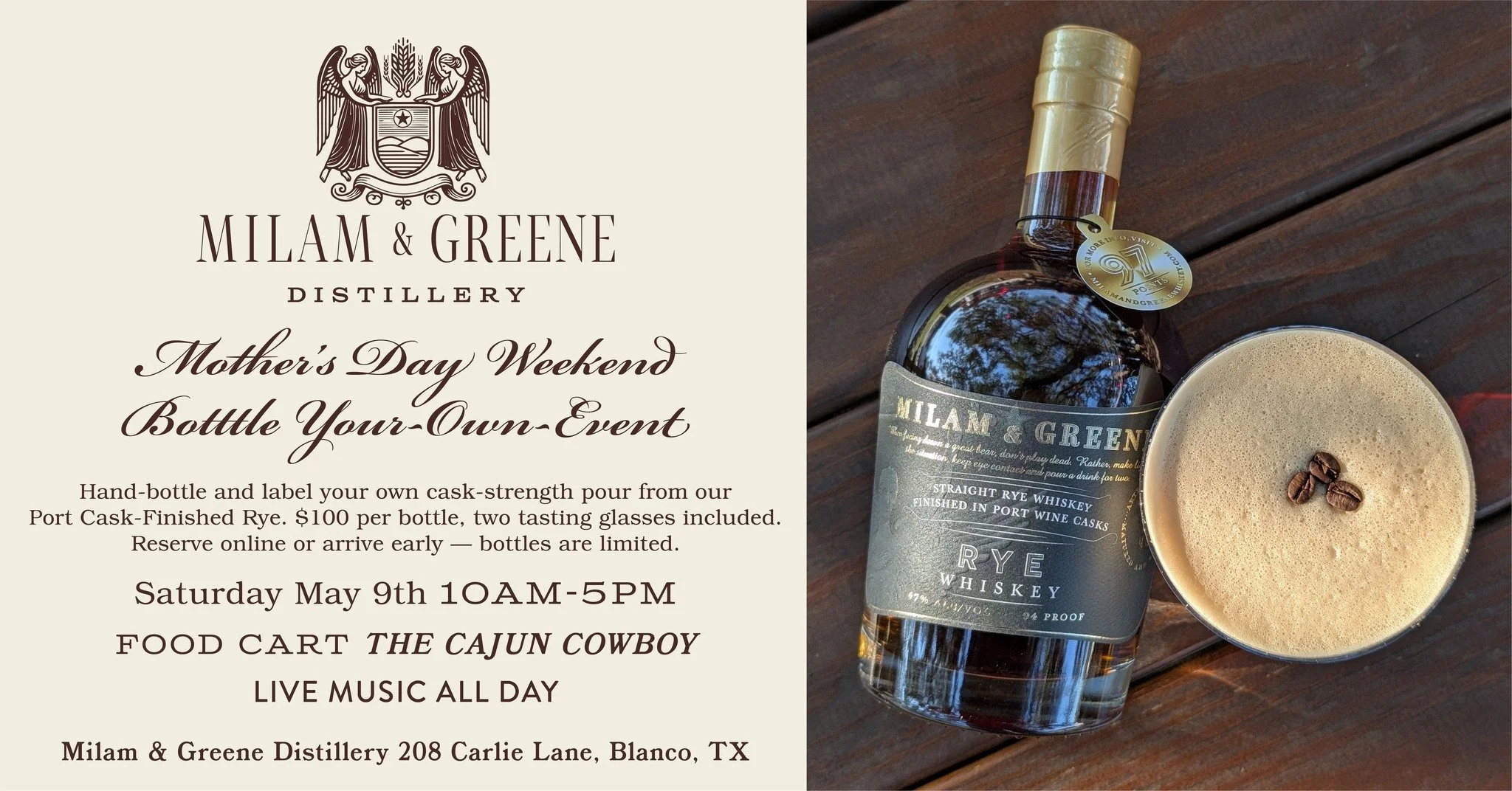 Milam & Greene Mother’s Day Bottle Your Own Experience in Blanco, TX