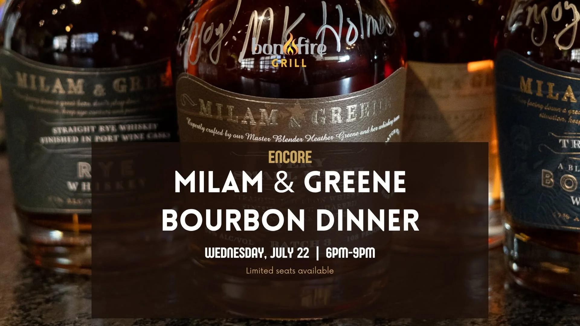 Milam & Greene Bourbon Pairing Dinner at Bonfire Grill | Tomball, Texas