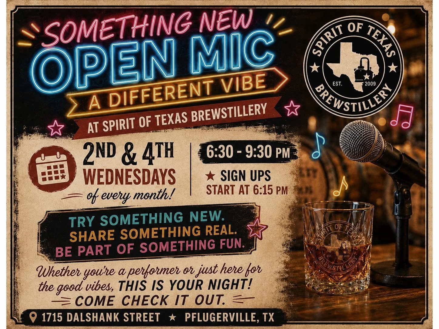 Open Mic Night at Spirit of Texas Distillery