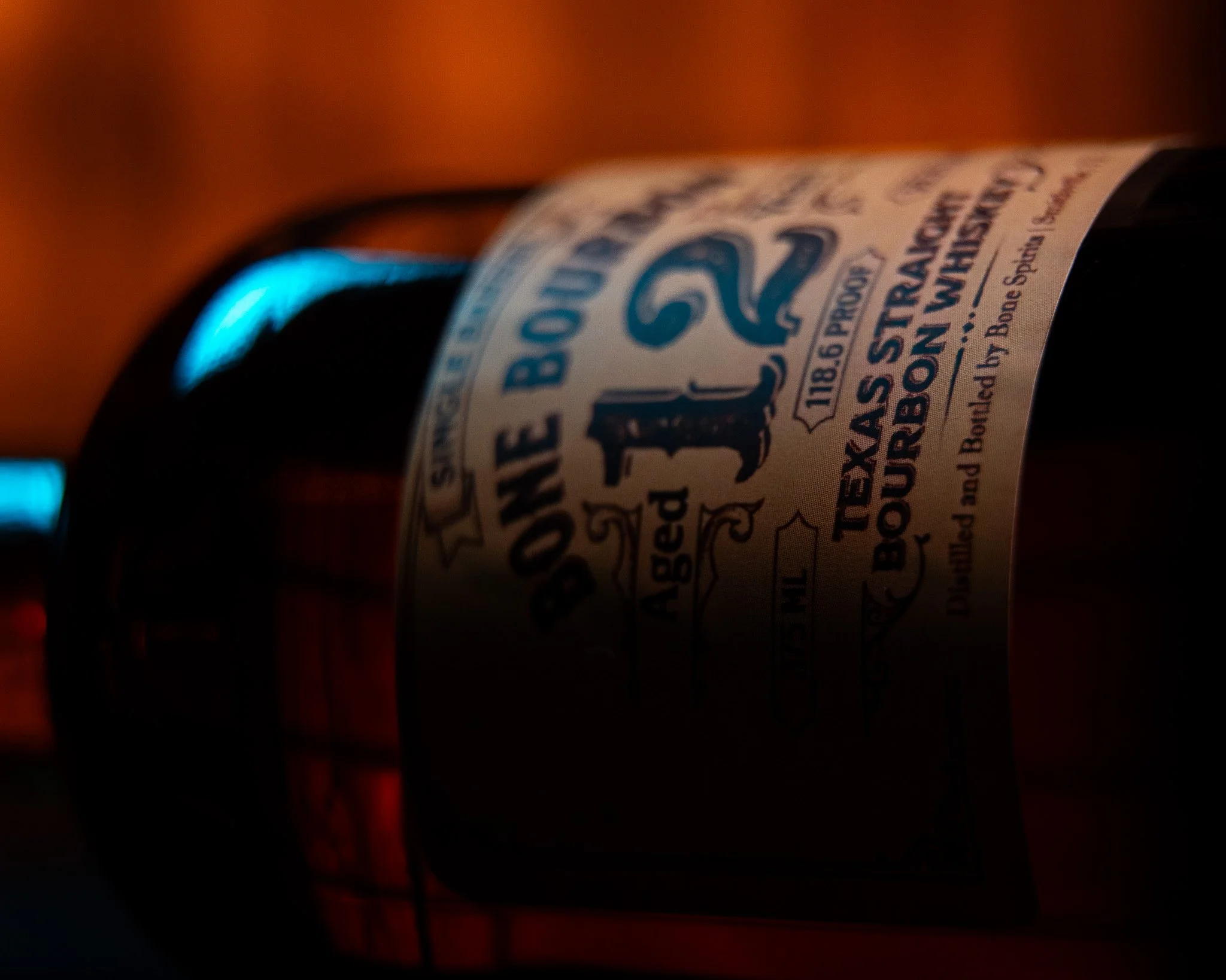 A close up of the Bone Spirits 12 year old bourbon label