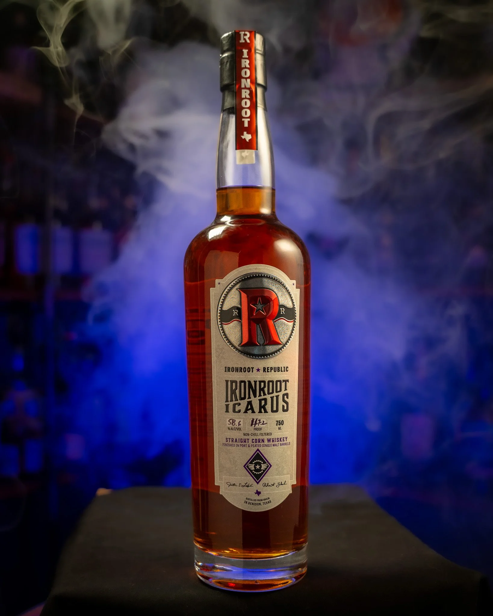 A bottle of Ironroot Icarus Whiskey