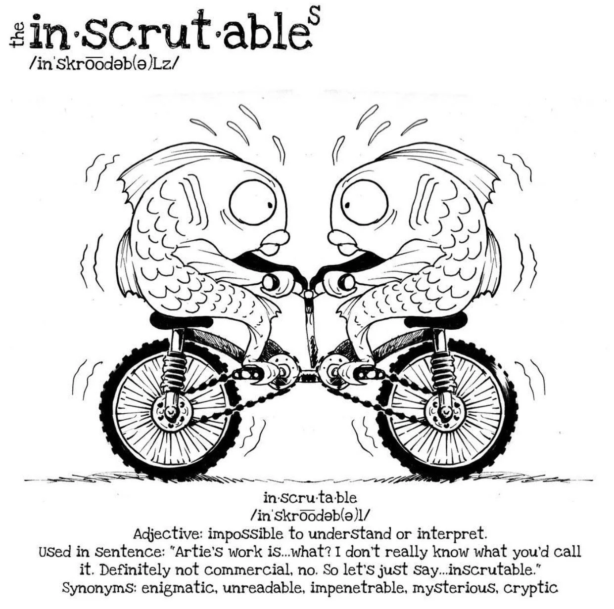 Two Fish Pedaling a Tandem Bicycle in Opposite Directions