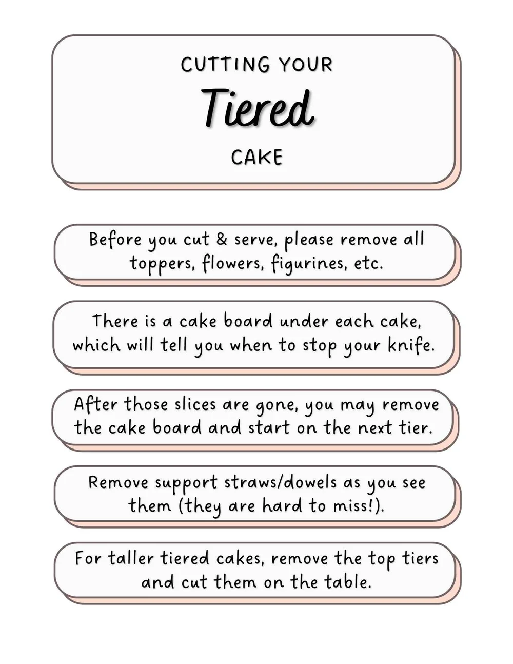 Tiered Cake Cutting Instructions | Printable Cake Care Card | Printable Template for Bakers | Instant Download — CHYNA B'S SWEETS tiered-cake-cutting-instructions-printable-cake-care-card-printable-template-for-bakers-instant-download-chyna-b-s-sweets