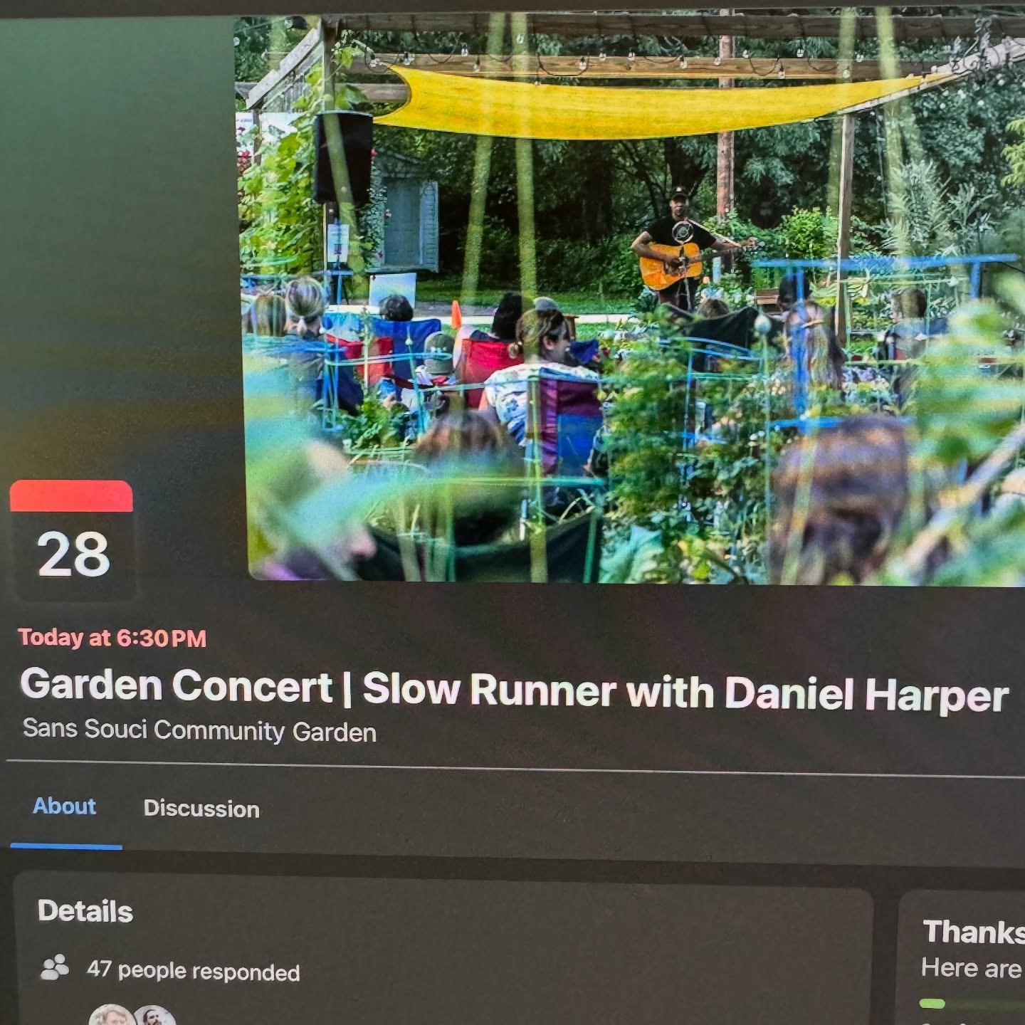 Beautiful evening for a show tonight in Greenville @sanssoucigarden! Bring a chair, 2 ears and a beating heart and let&rsquo;s do this 🪴