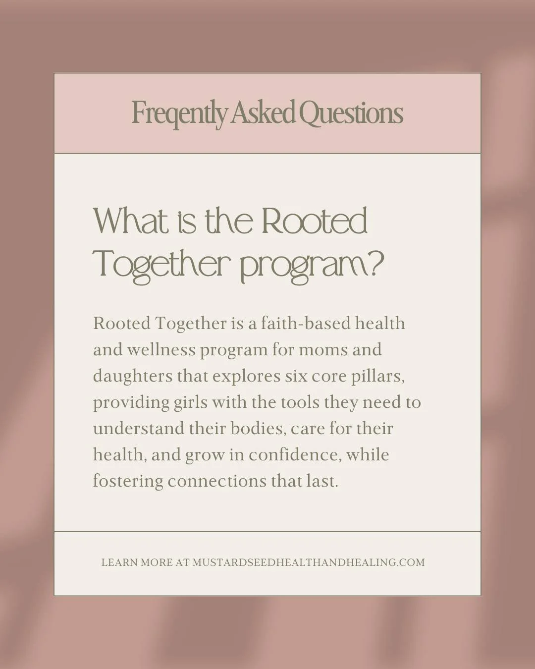 I've received several questions about the Rooted Together program for moms and daughters, so I wanted to address a few of the most common ones. If you have any other questions, feel free to DM me!

This program is designed for mothers and daughters t