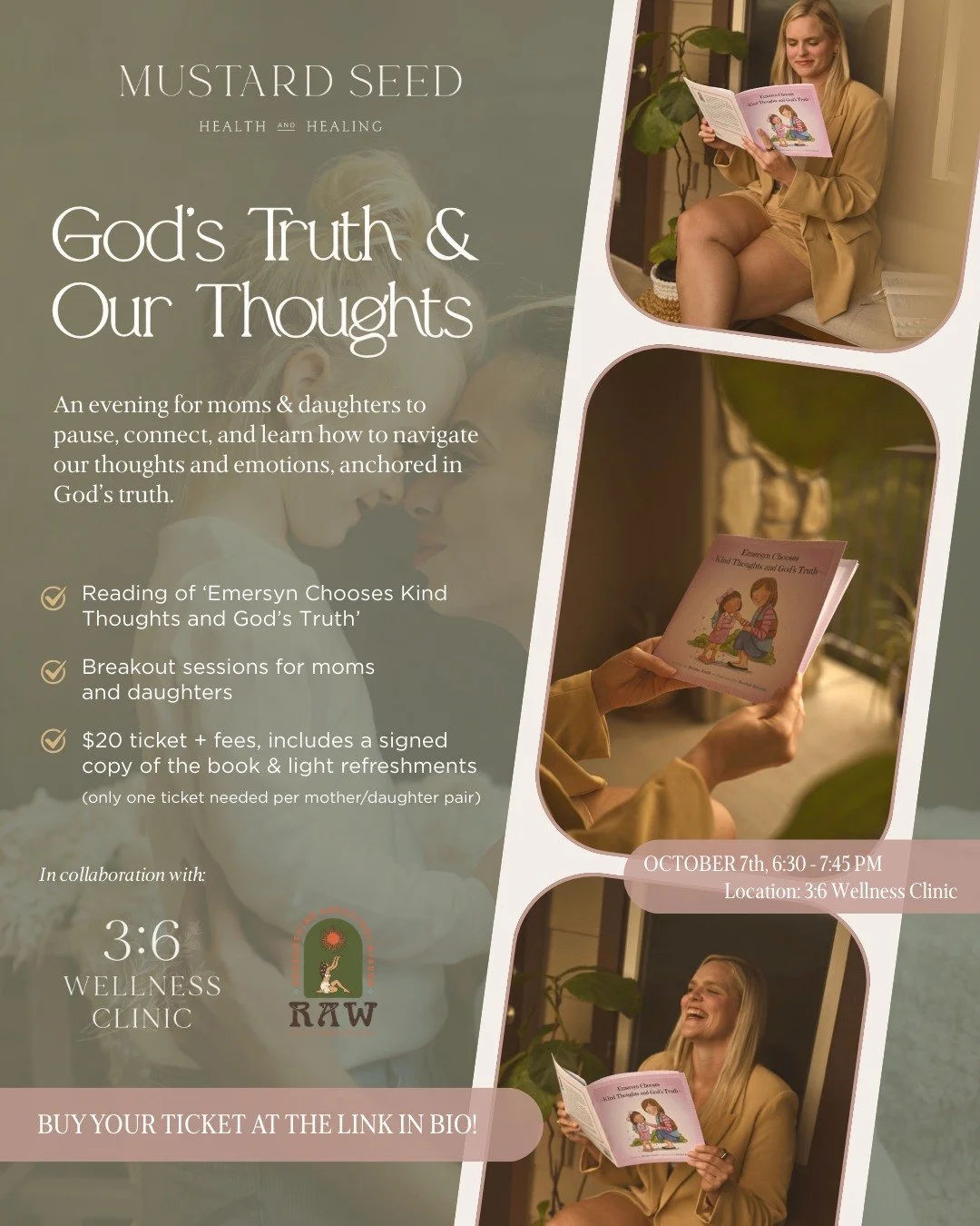 Just two weeks away! ✨ An evening for moms &amp; daughters to slow down, connect, and be reminded that while our thoughts and emotions are real, God&rsquo;s truth is unchanging. 🤍

I will be reading my book, 'Emersyn Chooses Kind Thoughts and God&rs