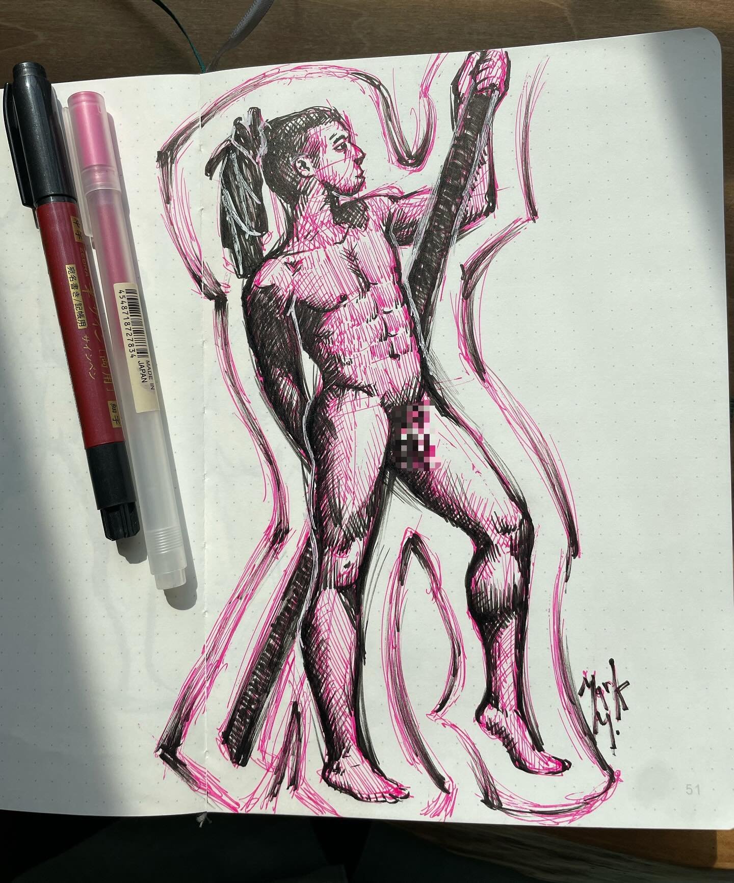 Figure drawing 90m pose ✍️, July &lsquo;24

Here&rsquo;s a longer pose from sketch club! Been doing a lot of quick poses lately, so settling into a longer one was fun. I didn&rsquo;t draw his private bits at first, but the lady next to me called me a