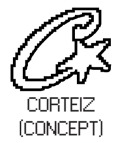 Black and white pixelated logo featuring a curved line with a star at the tip and the text 'Cortez Concept' below.
