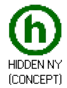 Logo with a green circle and lowercase 'h' inside, below the text 'HIDDEN NY (CONCEPT)' in black.