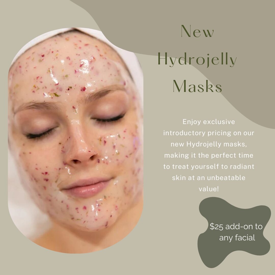 We are happy to announce that Hydrojelly Masks are now available! 💆&zwj;♀️

They can be added to any facial for the introductory price of $25, or as a stand-alone facial treatment for $65. Their nourishing ingredients will leave your skin glowing an