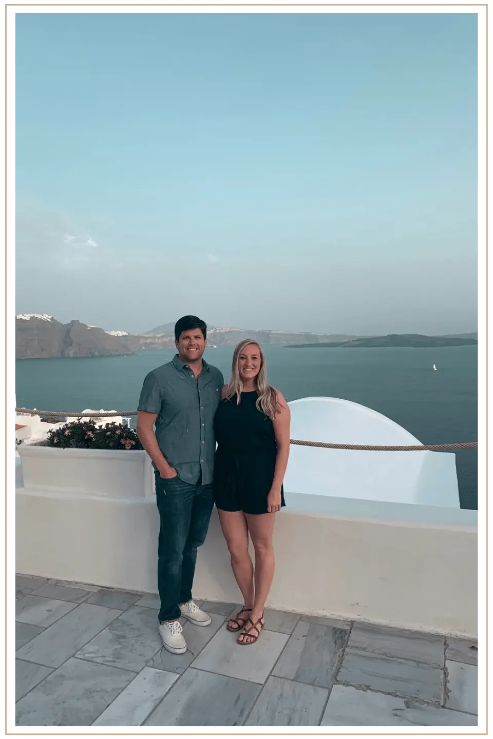 Brandon and Nicole Nolan on honeymoon in Santorini, Greece.