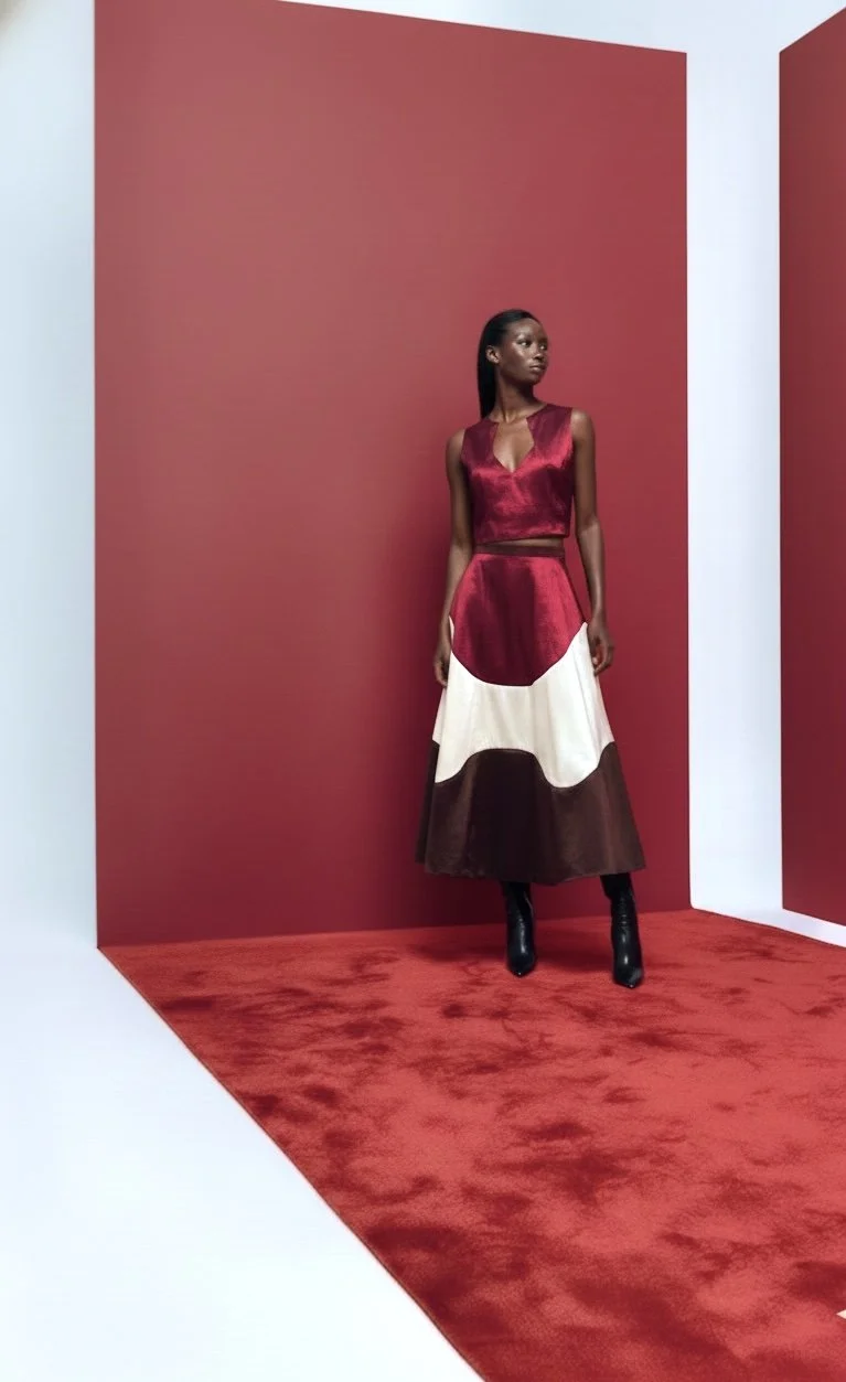 Taffeta Wavy Swing Skirt