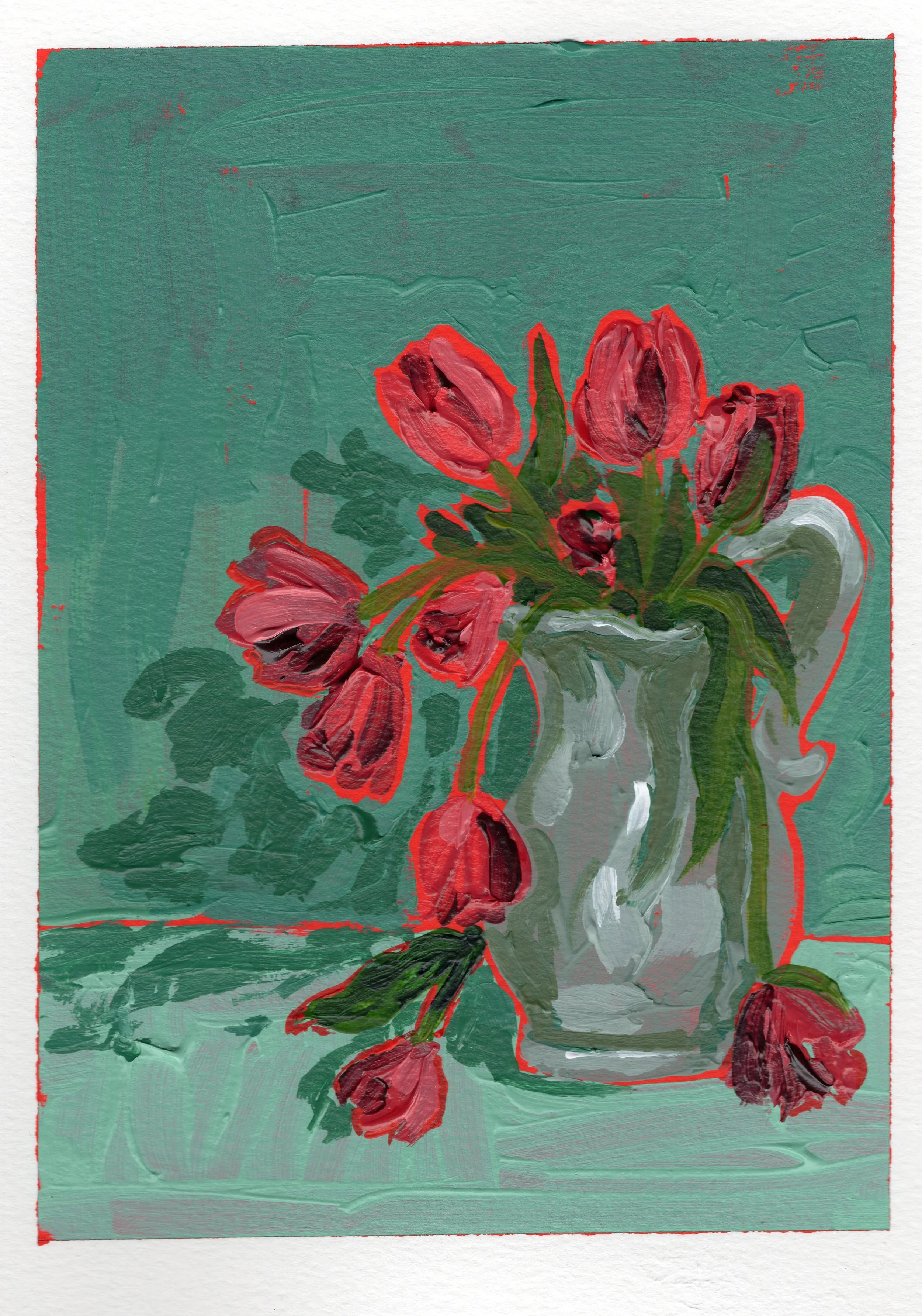 *SOLD* April 4 - Vase of Pink Tulips