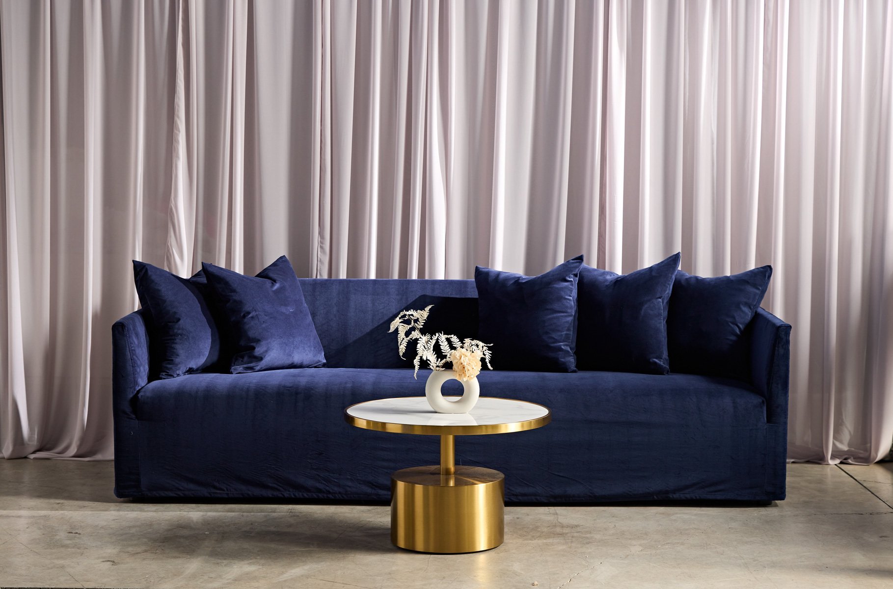 como sofa styled blue