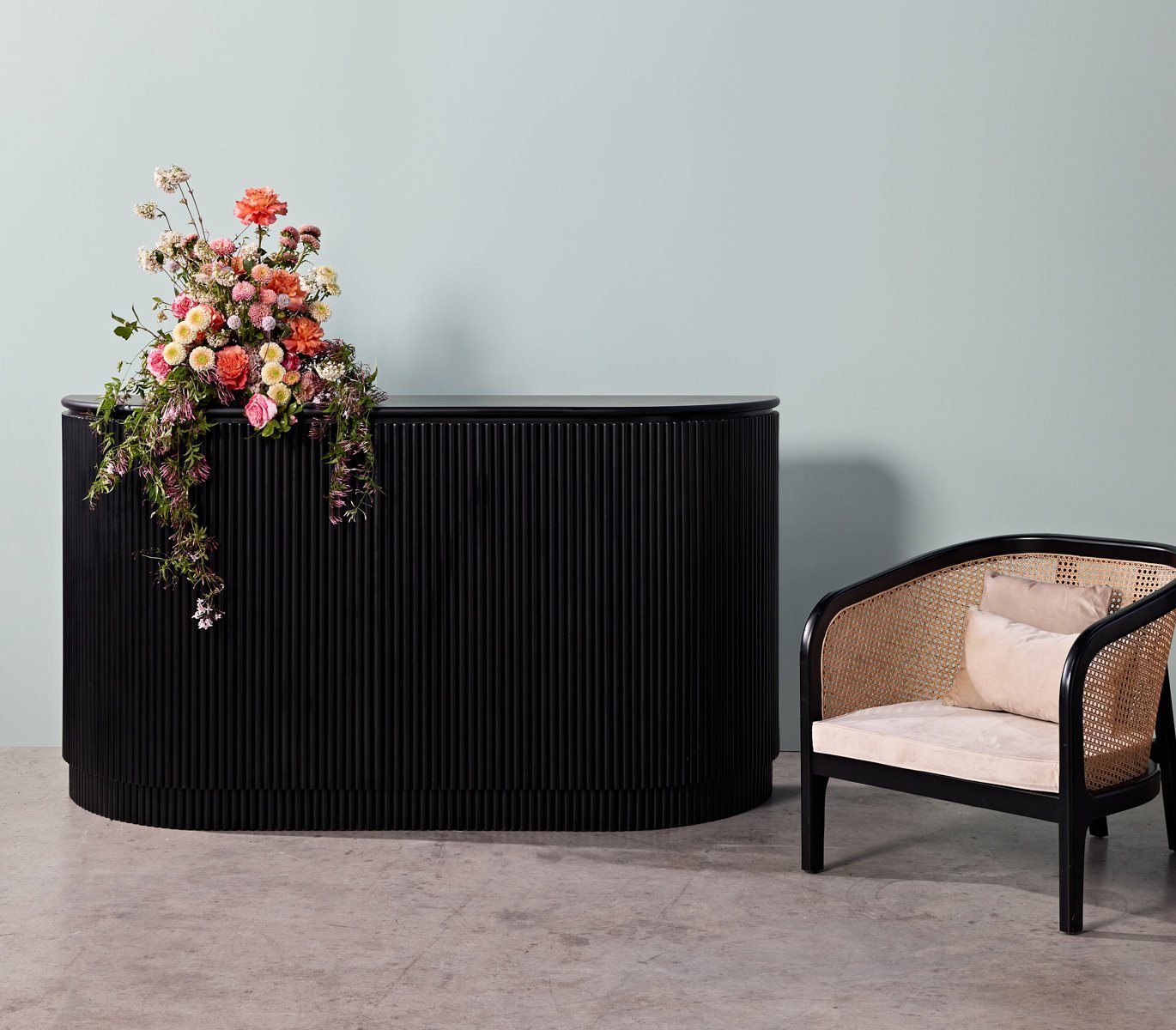 havana black armchair and ivy ribbed black bar
