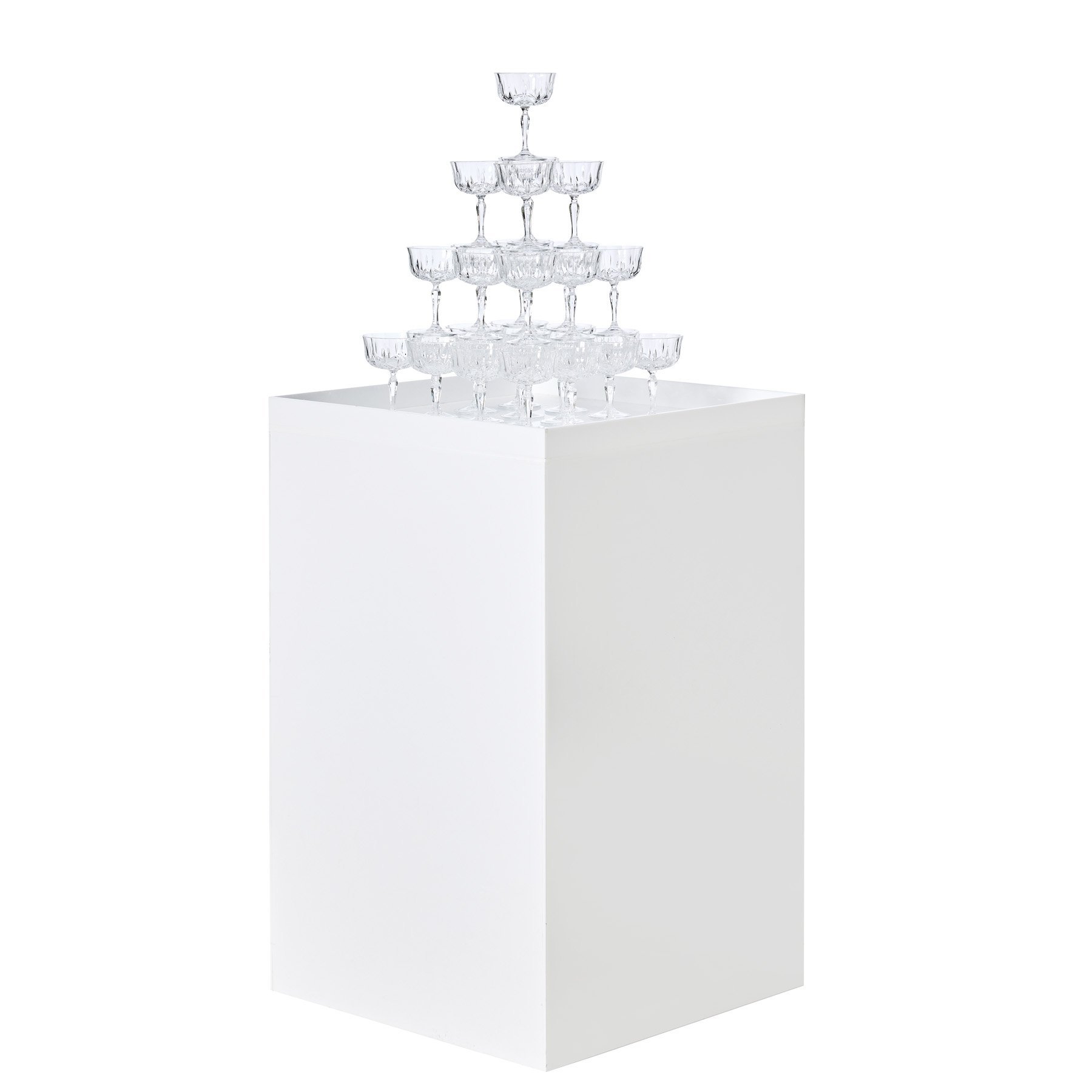 white plinth champagne tower
