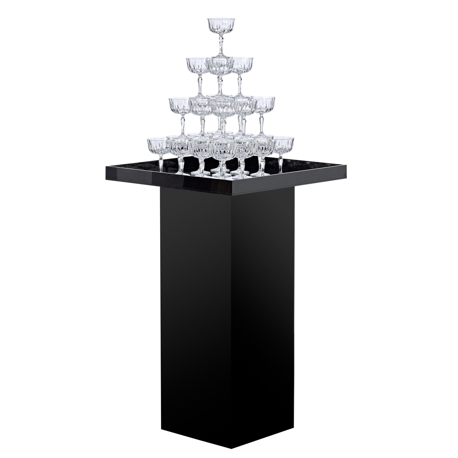 black plinth champagne tower