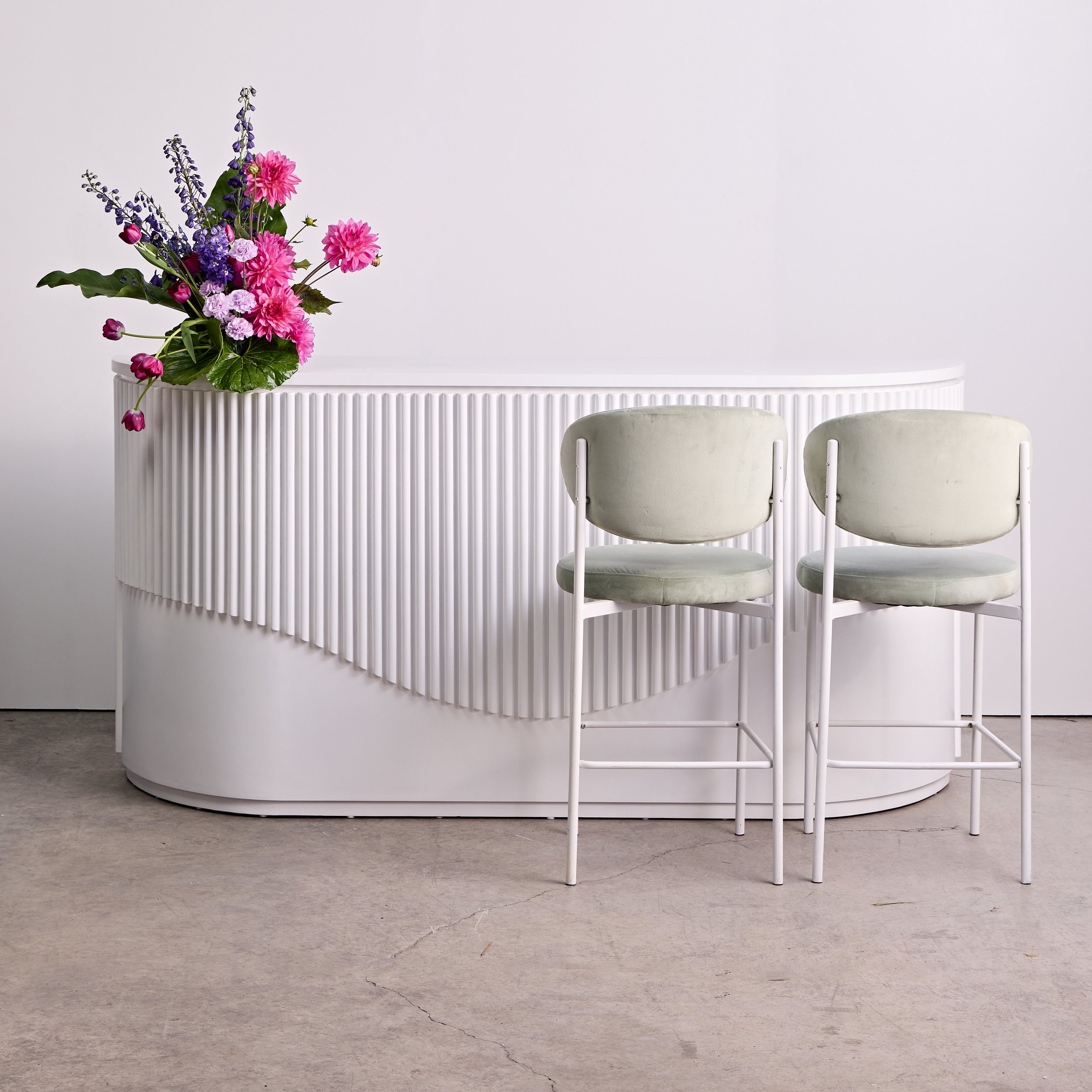 bar setting with baja bar and sage soho stools