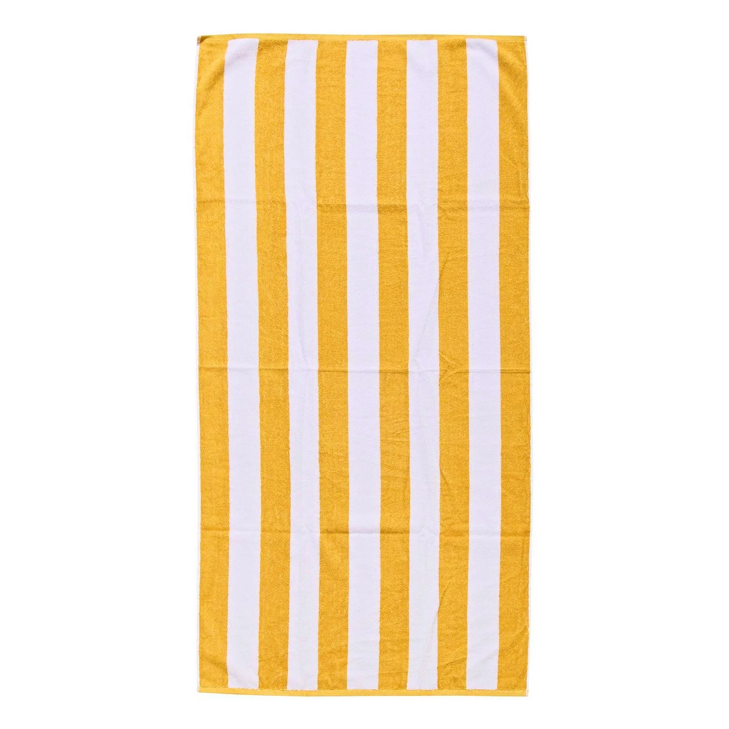 A beach towel with sunny yellow and crisp white stripes.