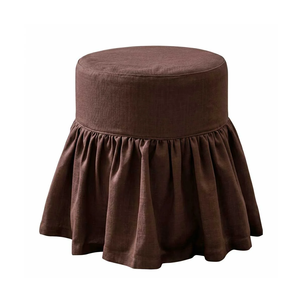 Colette Ruffled Ottoman - Chocolate Linen