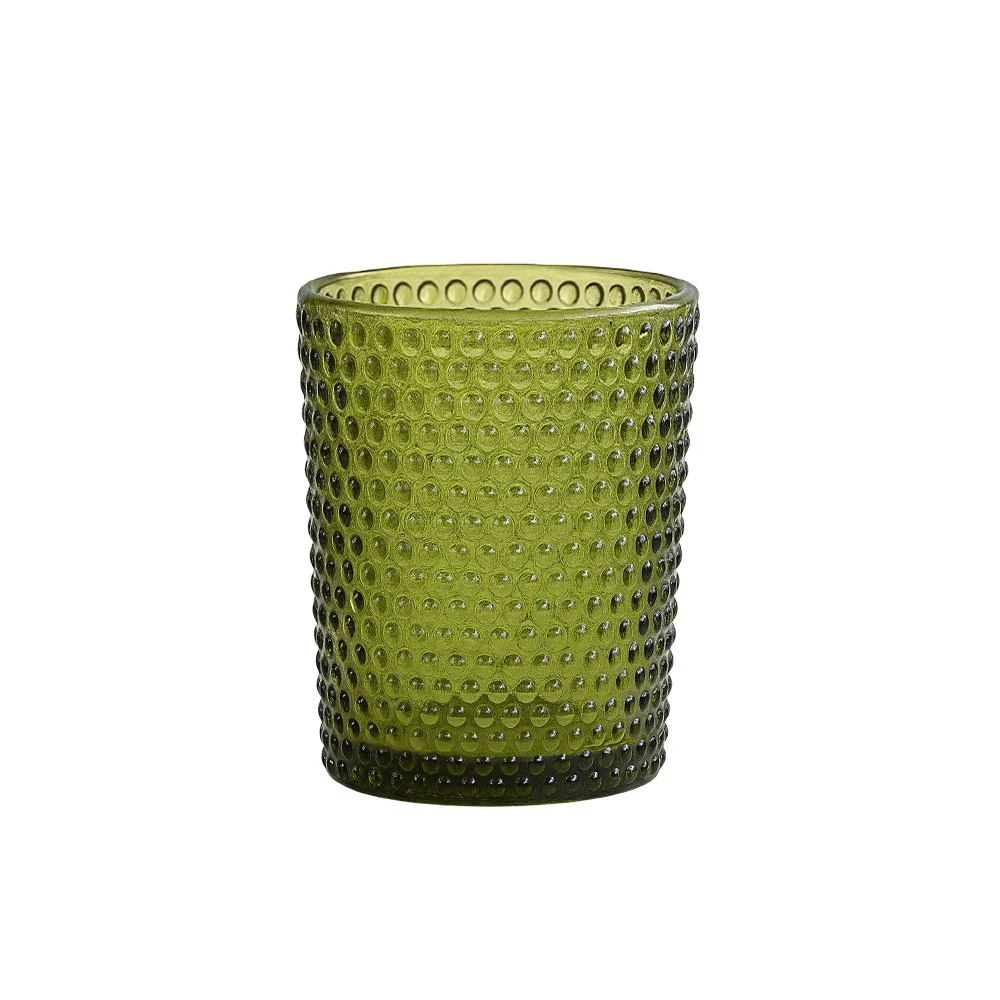 BEADED GLASS VOTIVE - OLIVE