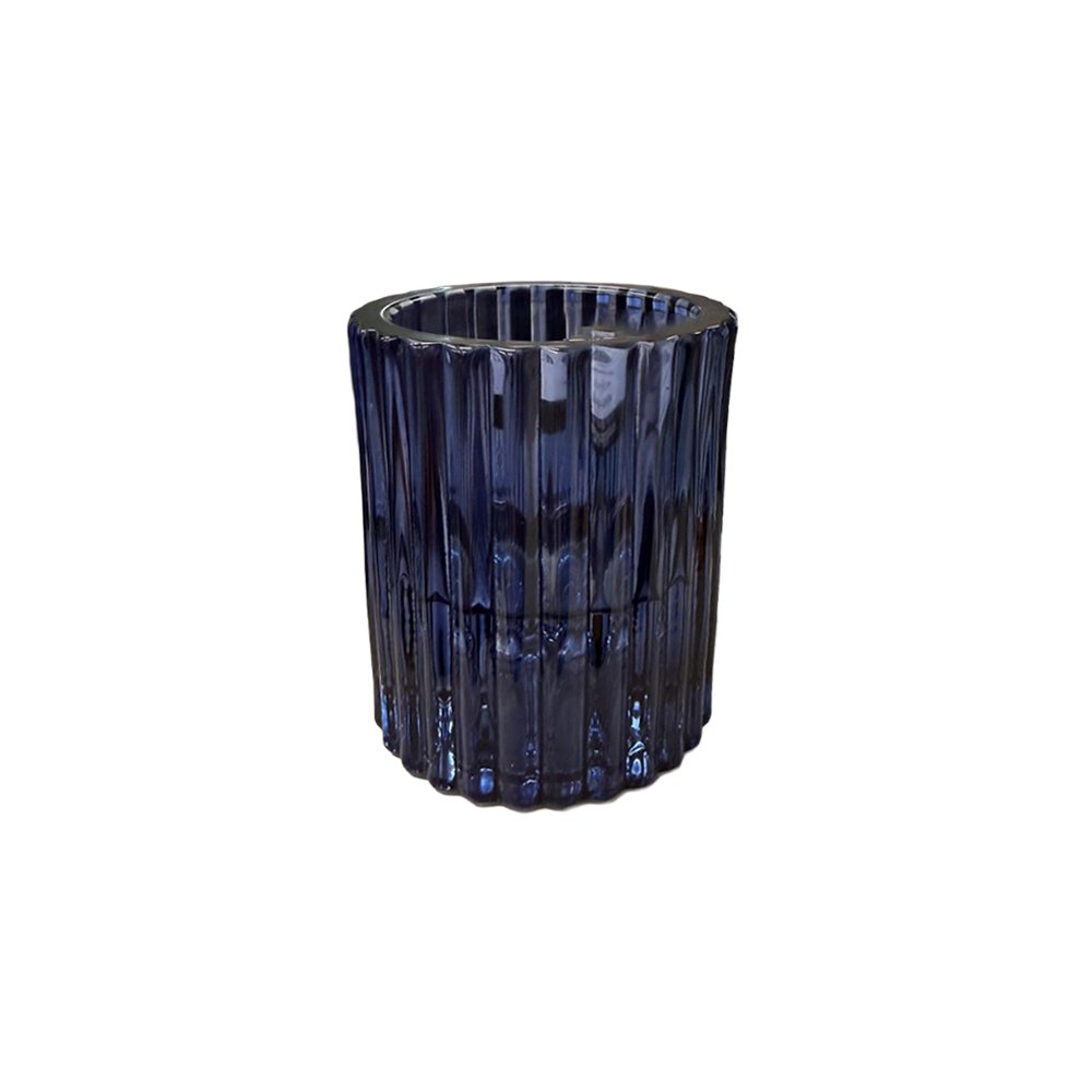 RIBBED ROUND CANDLE HOLDER - BLUE