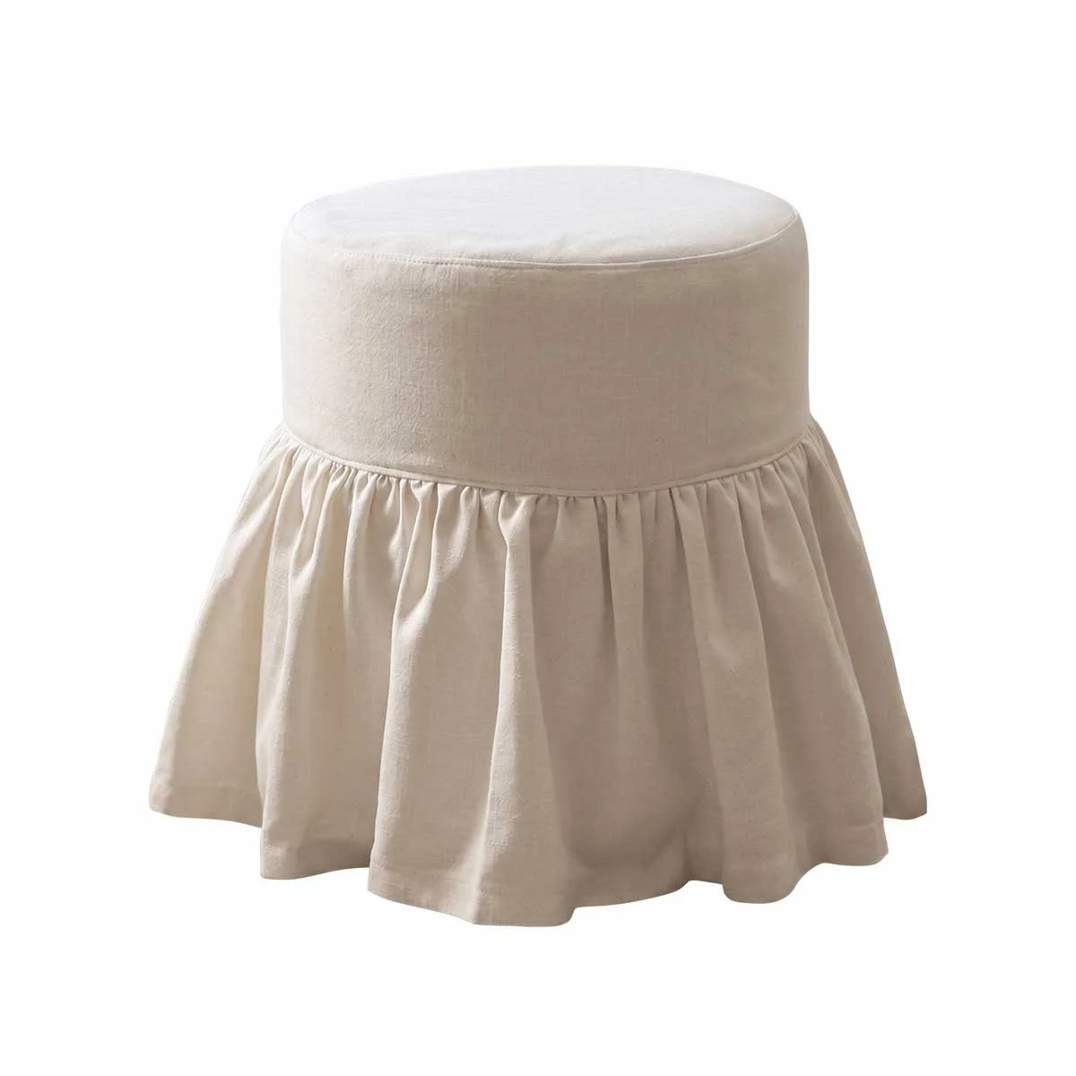 Colette Ruffled Ottoman - Cream Linen