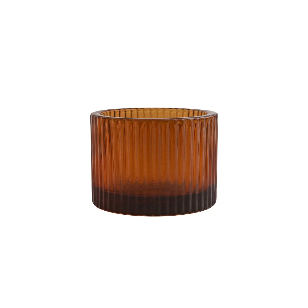 SMALL RIBBED AMBER TEALIGHT HOLDER