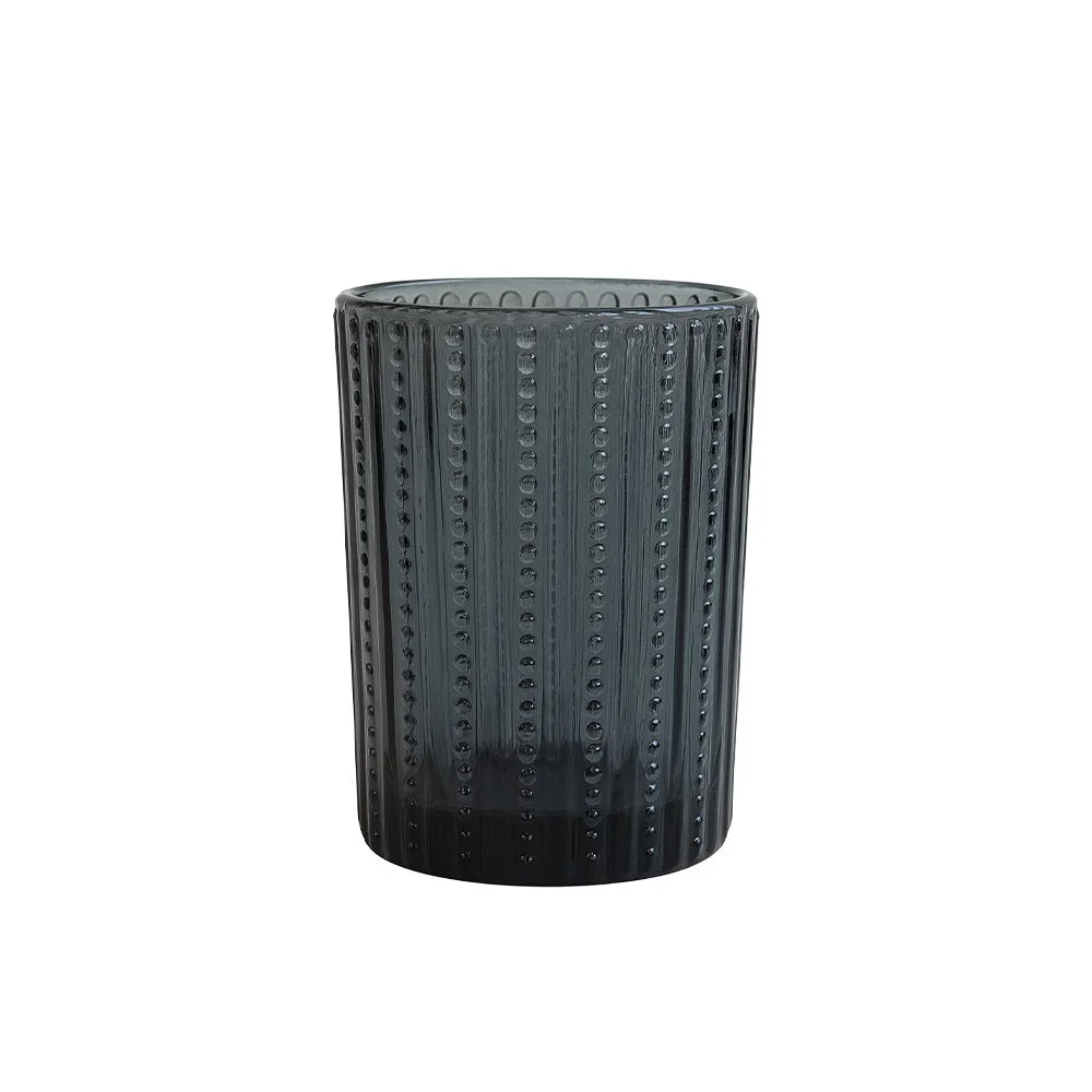 BEADED GLASS VOTIVE - GREY