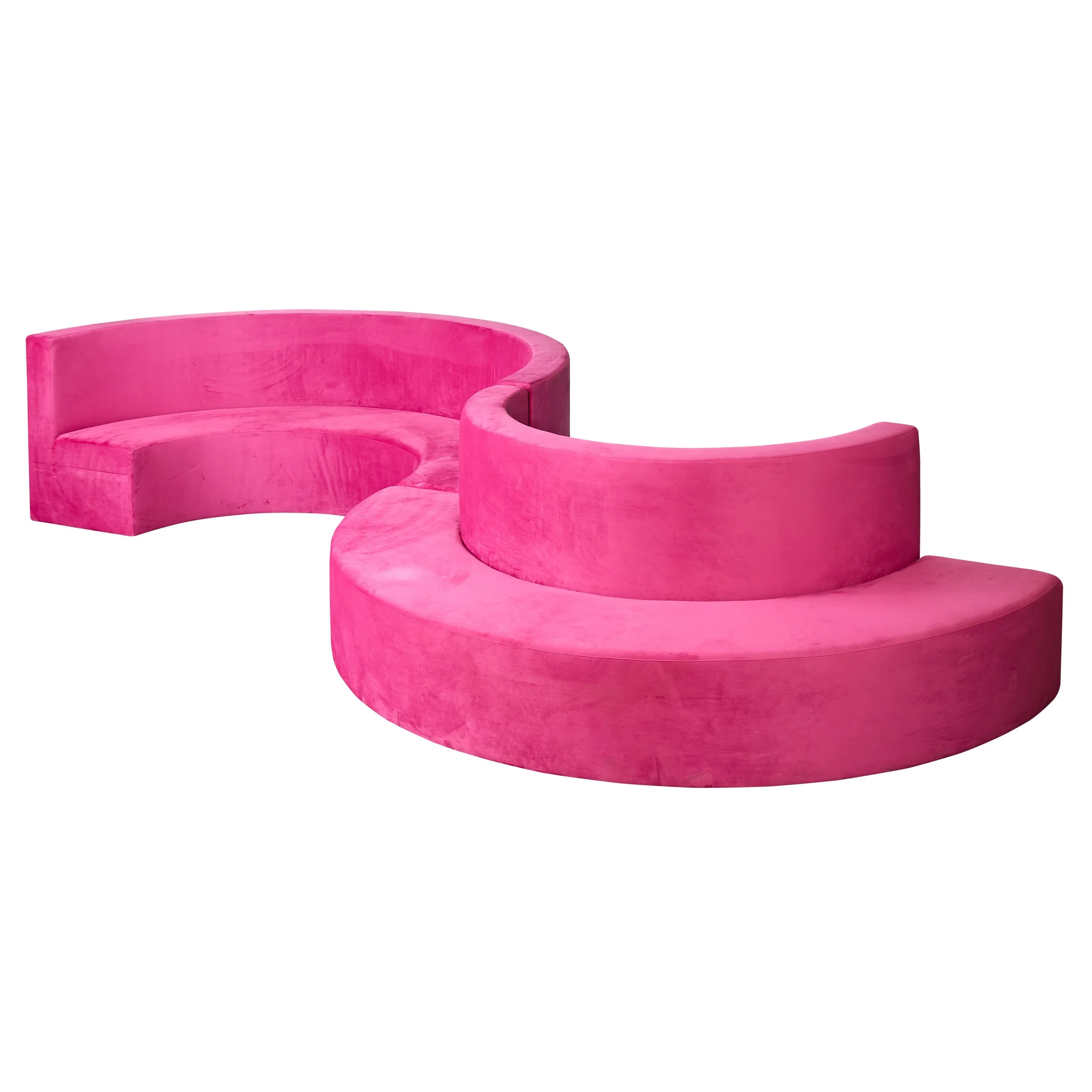 luxury S shaped velvet magenta sofa perfect for luxury events