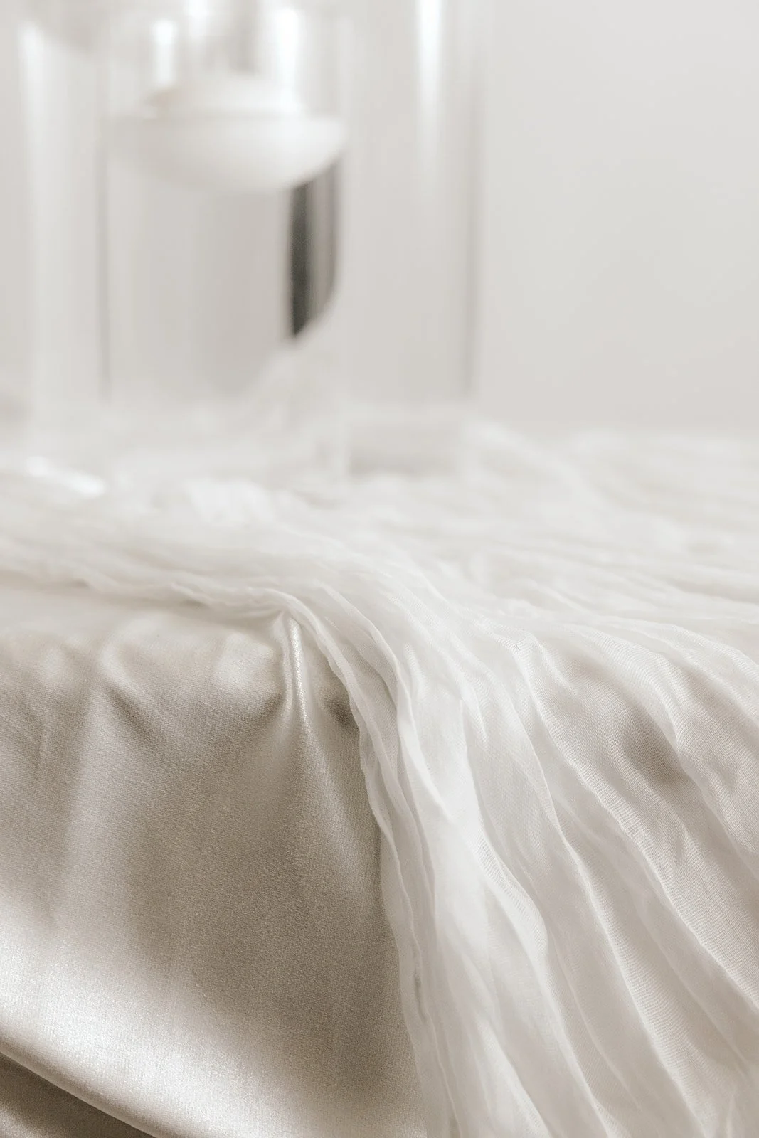 White cheesecloth table runner