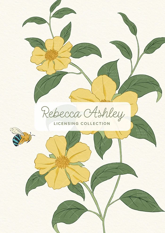Blue Banded Bee & Twining Guinea Flower | Placement Illustration